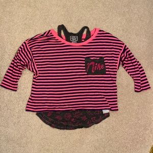Nike Pink & Purple Striped Shirt / Gray Tank Top Combo Girls Size M 10-12 Years